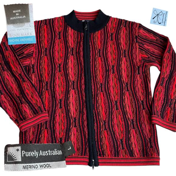 Purely Australian 100% Merino Wool Double-Zip Sweater Jacket Men's Sz L - Picture 1 of 6